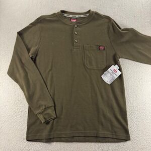 Wrangler Workwear Olive Green Thermal Long Sleeve‎ Henley Pen Pocket Relaxed Med